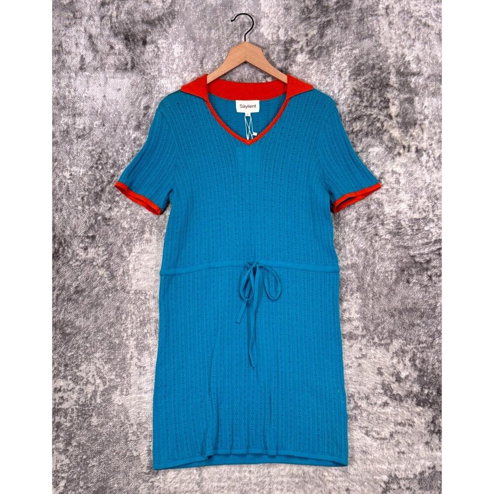 Anthropologie Teal Blue Mini Dress with Red Trim